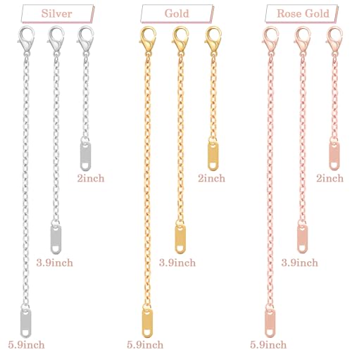 9 Stück Halskettenverlängerungen für Damen, Mabor Abnehmbare Halskette Edelstahl-Schmuckkettenverlängerung für Fußkettchen Armband Halskette (Gold/Silber/Roségold)
