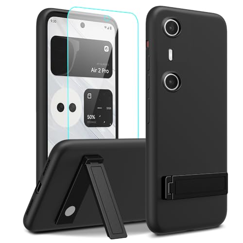 Nijiadi Case for Xreal Beam Pro Phone Case with Glass Screen Protector, [3 Stand Ways] Metal Kickstand/Stand Silicone TPU Slim Fit Protective Cover Case for Xreal Beam Pro - Black