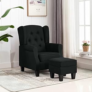 Gecheer Chesterfield Relaxstoel van stof, zwart met voetensteun, tv-stoel, relaxfauteuil, fauteuil met voetensteun, stoel van stof, fauteuil, Chesterfield-fauteuil