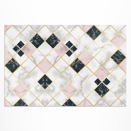 Tapis d'extérieur 140x210 cm en PVC motif marbre pour terrasse et balcon