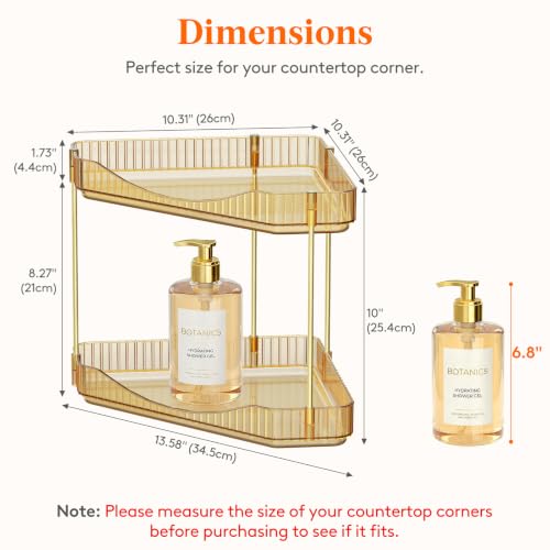 Image of Lifewit 2-Tier Corner Bathroom Counter Organizer, Plastic Makeup Skincare Organizers Storage Countertop, Large Sink Cosmetic Perfume Shelf for Bedroom, Dresser, Kitchen, Vanity, Gold, 25 cm /10inch(H)