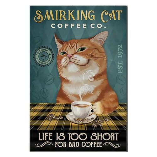 ZWWOGE Cat Coffee Targa In Metallo L'insegna Appesa Angolo Caffe Cucina,Vintage Before Coffee Targa Retro Poster per Quadri Cucina Bagno Wall Art Decor