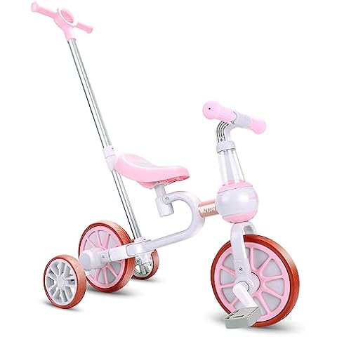 XIAPIA Kids Tricycles for 2-4 Years Old Girls with Detachable Pedal and Training Wheels, Push Bike for Toddlers 1-3, Riding Trikes Toys with Adjustable Push Handle, Birthday Gifts for Kids Cover