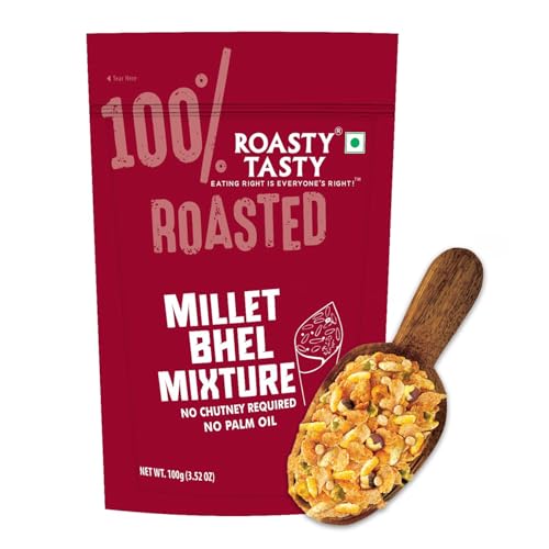 Image of Roasty Tasty Millet Bhel Mix 100g | Ready-to-Eat Healthy Bhel Snack - No Chutney Required | Roasted Namkeen with Millets, Chana & Spices | High Fiber | No Onion No Garlic Bhel Namkeen | Instant Bhel Mix