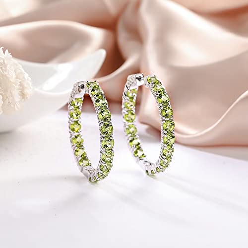 Supermodel 925 Sterling Silver 4.0 Hoop Earrings 10 Carats Natural Peridot Hoop Earrings For Wome #TOP1