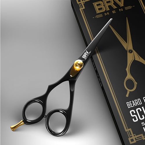 LEFT HANDED Razor Sharp Mustache & Beard Scissors - 5.5\" - 100% High Carbon Stainless Steel - Facial Hair Trimming Shears (LEFT HANDED - Black) - Thumbnail 3