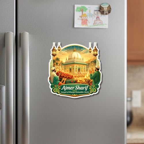 Image of Apna Gift Wooden Fridge Magnet Sticker for Refrigerator Door| Multipurpose Office Magnet for Home Kitchen Decor| Souvenir Gift Travel Memory Fridge Decoration | 4 x 3 Inch Wooden Magnet (Ajmer Sharif)