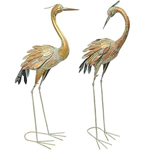 Sunnydaze Golden Crane Metal Yard Art, Lawn and Garden Sculpture Decor- Gold with Blue Accent - Includes 2 Statues Sunnydaze Golden Crane Metal Yard Art Lawn and Garden Sculpture Decor Gold with Blue Accent Includes 2 Statues
