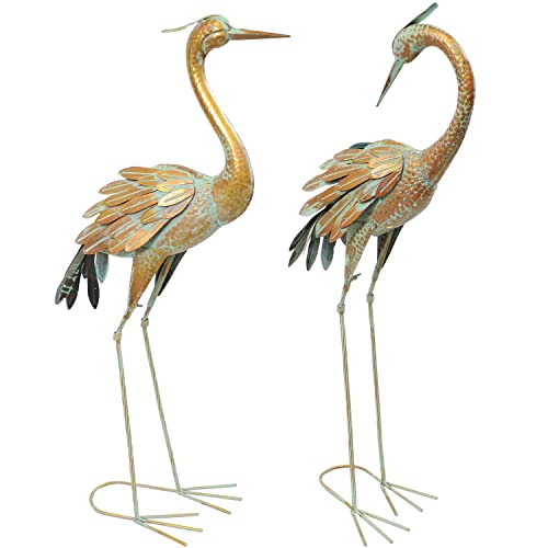 Sunnydaze-Golden-Crane-Metal-Yard-Art-Lawn-and-Garden-Sculpture-Decor-Gold-with-Blue-Accent-Includes-2-Statues Sunnydaze Golden Crane Metal Yard Art Lawn and Garden Sculpture Decor Gold with Blue Accent Includes 2 Statues