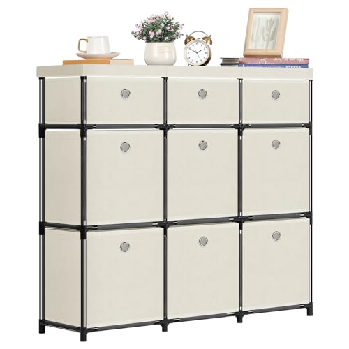 Image of HAITRAL 9 Cube Storage Organizer, Fabric Storage Chest Drawers Organizer Unit for Closet, Easy Assembly Clothes Closet Dresser for Bedroom,Dorm,Hallway, Storage Bins (White)