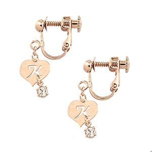 Jewelry Shop M Openwork Initial Alphabet Heart Dangle Swarovski Women’s Earrings Screw Spring Type Pink Gold K, Titanium Silver Brass Yellow Gold