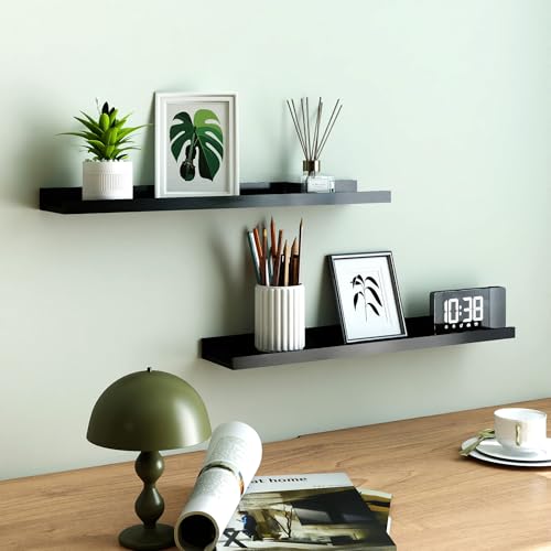 Image of Black Floating Shelves for Wall Decor, 32 in Shelf with Lip Set of 2