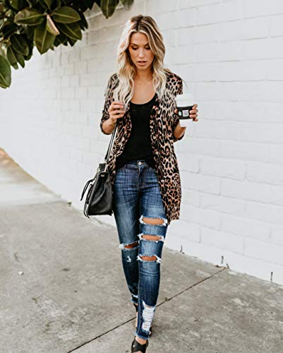 Image of Womens Leopard Print Cardigan Lightweight Long Sleeve Open Front Fall Cardigans S-XXL