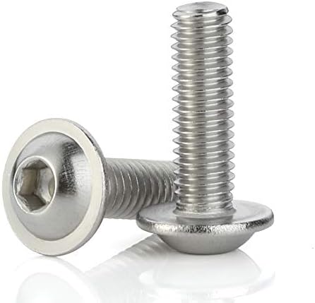 M6-1.0 x 35mm Flanged Button Head Socket Cap Screws, Stainless Steel 18-8 (304), Bright Finish, Full Thread, Allen Socket Drive, 25 PCS