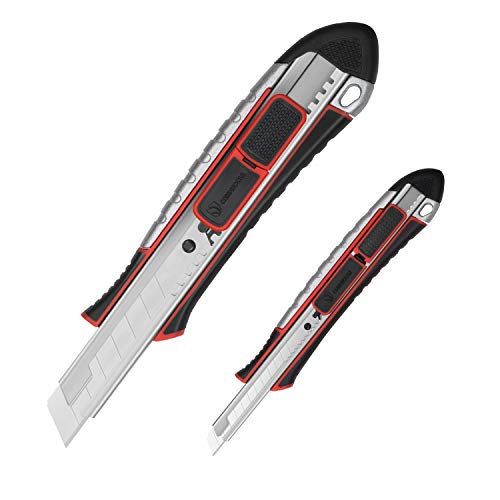 ORIENTOOLS Utility Knife Box Cutters Retractable 2-Pack Set, Snap Knife, Rust-Proof Zinc Alloy Body for Heavy Duty Office, Home, Hobby for Cutting Boxes, Carpet, Rope
