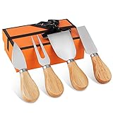 Leden Cheese Knife Set, 4 Piece Stainless Steel Cheese Knives with Wood Handles for Charcuterie Boar