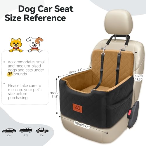 GL GLENSLAVE Dog Car Seat for Small/Medium Dogs Under 35lbs,Memory Foam Dog Booster Seats,Detachable and Washable Traval Pet Car Seat, Dogs Bed with 2 Safety Belts (Black/Coffee) - Image 3