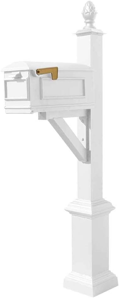 Westhaven System with Lewiston Mailbox Square Base & Pineapple Finial White