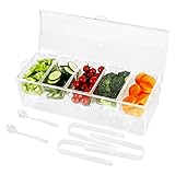 Tebery Large Clear Chilled Condiment Server with Lid and 5 Removable Compartments, Bar Garnish Holder Garnish Tray Salad Platter