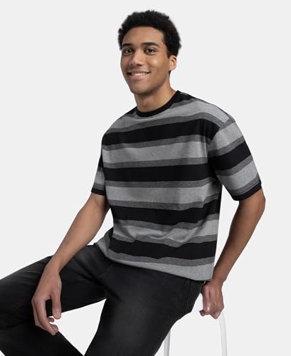 Image of Jockey UM24 Men Super Combed Cotton Rich Striped Oversized T-Shirt
