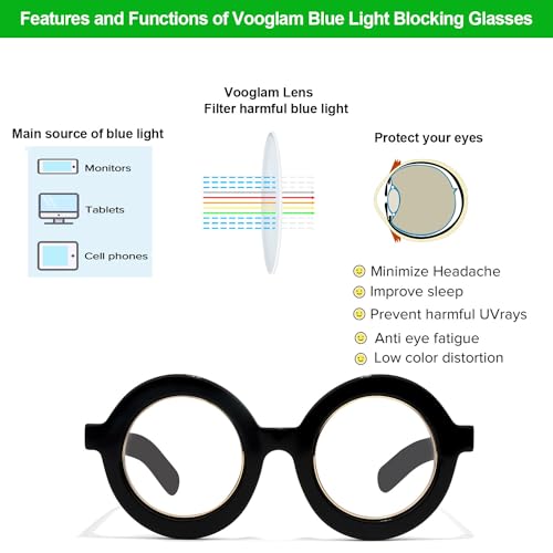 Image of VOOGLAM Retro Round Blue Light Blocking Glasses for Women Men Anti Eyestrain UV Eyewear Almon