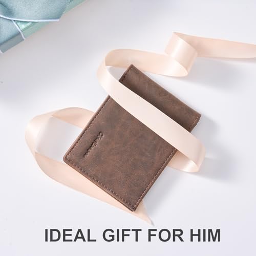 Image of Chelmon Slim Wallet for Men ID Window with RFID Blocking Front Pocket Minimalist Bifold Bussiness Card Holder Gift for Men, CH Coffee