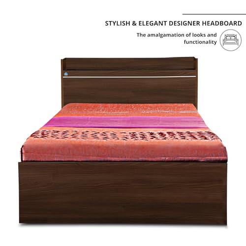 Image of DELITE KOM | 1 Year Warranty | Single Bed, Cherry Engineered Wood Bed with Box Storage & with Headboard Shelf Storage, Wooden Bed (83x37 Inches) | Installation Included | Color - Acacia Dark