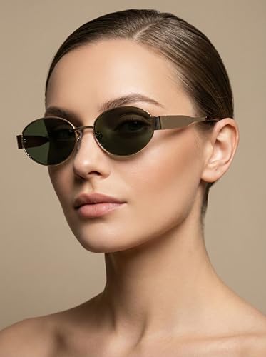 Image of HASHTAG EYEWEAR Retro Oval Sunglasses for Women | Stylish UV400 Protection Shades | Lightweight Durable Metal Frame | Trendy Vintage Oval Glares for Women | Classic & Elegant Design for All Occasions