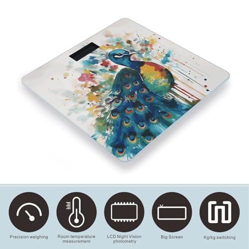 Báscula digital para baño diseño pavo real con vidrio templado miniatura 3
