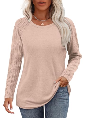 OFEEFAN Long Sleeve Shirts for Womens Fall Fashion 2025 Crewneck Oversized Sweatshirt Tunic Tops to Wear with Leggings2