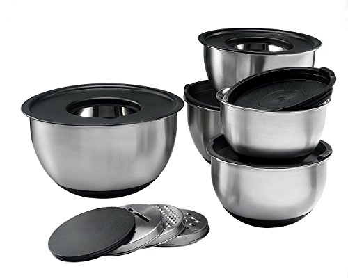 Sagler Stainless steel Mixing Bowls Set of 5 with 3 kind of graters - extra thick mixing bowls with lids