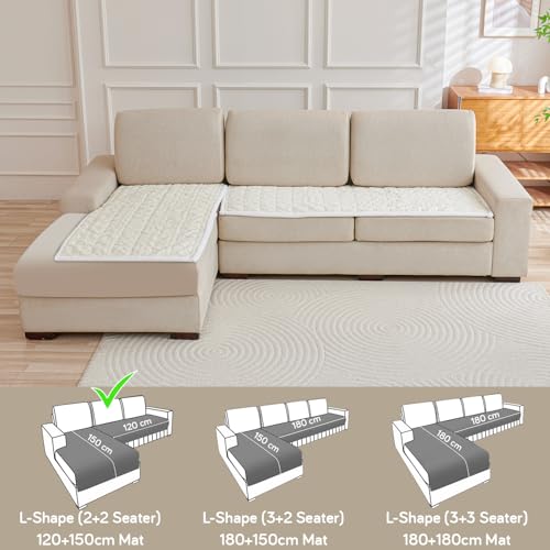Image of HOKIPO Italian Caelora Sofa Cover L Shape 4 Seater Mat, 2+2, Pearl White