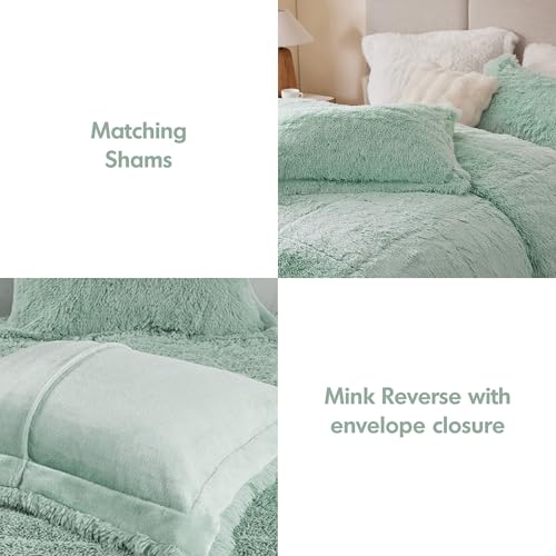 Intelligent Design Malea Shaggy Comforter Set, Long Faux Fur Cozy Down Alternative, Modern Casual Ultra Soft All Season Fluffy Bedding with Matching Sham, Full/Queen, Aqua 3 Piece - Thumbnail 4