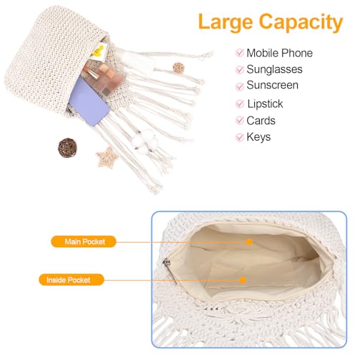 Peicees Crochet Crossbody Bags For Women Summer Beach Fringe Woven Purse Boho Clutch Bag With Tassels For Vacation Small2