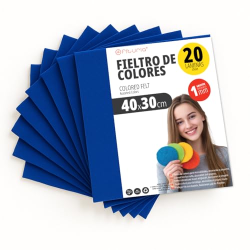 OFITURIA Bastelfilz für DIY-Projekte, Bunte Filzstoffe für Patchwork, Nähen, Schule, Kunst und Dekoration 40x30cm (Dunkelblau, 20 Stk) – Ansicht 1