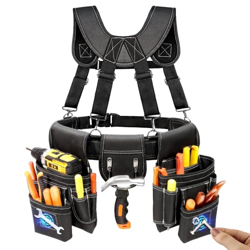 Professional Tool Belt with Suspenders and Magnetic Pouch