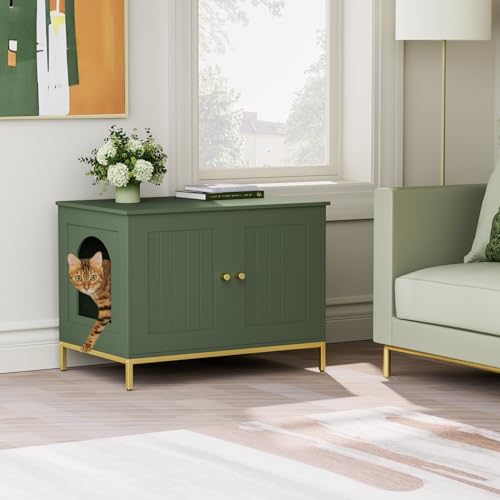 image for Homhedy Cat Litter Box Enclosure, Cat Washroom Furniture with Metal Fr