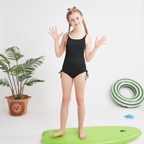Weixinbuy Girls Swimsuit Ribbed Bathing Suit for Girls Adjustable Strap Color Block Summer Beach One Piece Swimsuit3