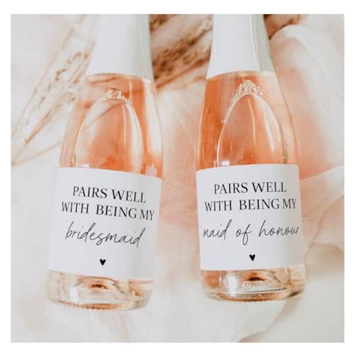 Bridesmaid Proposal Mini Champagne Labels, Bridesmaid Gift, Maid of Honour Gift. Bridesmaid Gift Ideas, Set of 6