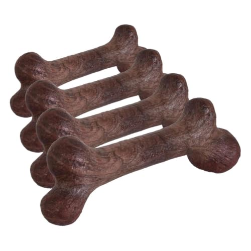Pet Qwerks Dinosaur BarkBone - Nylon Dog Bone for Aggressive Chewers - Bacon Flavor - 9.75", Medium (Pack of 4)