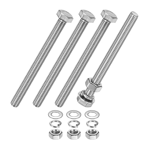 M METERXITY 4-Pack Hex Head Screw Bolt with Nuts Flat &amp; Lock Washers M8x90mm Stainless Steel Bolts and Nuts Kit Fully Threaded Metric Bolt Assortment for Equipment/Machinery