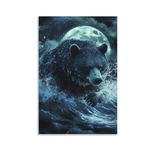 ChengzeTCo Bear Stampe Su Tela Di Stampe Da Parete Decorazioni Da Parete Disegno Canvas Stampa Su Tela Pittura Poster Da Parete Di Arte Per Camera Da Letto Soggiorno 12x18inch(30x45cm)
