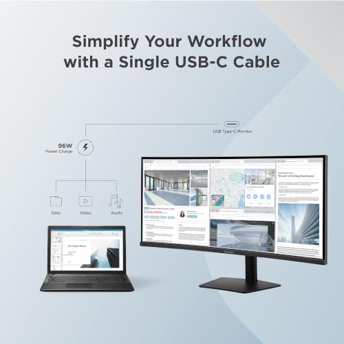Image of ViewSonic VG3420C 34 Inch UWQHD 1440p Curved Docking Monitor, 1900R IPS Display for Immersive Home and Office Productivity, 120Hz, 96W USB-C, RJ45, HDMI, and DisplayPort Inputs