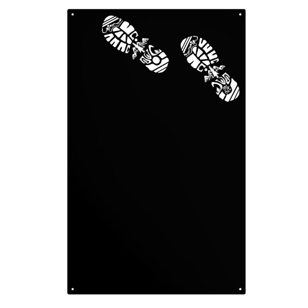 Pizarra Magnética - Tablero Magnético con Botas de Montaña - Huellas - Ideal Para Imanes y Notas - Pizarra Para Escribir - Incl. Kit de Montaje - Negro - 80x50 cm