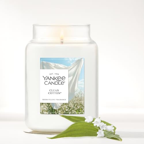 Yankee Candle Large Jar Scented Candle with up to 150 Hour Burn Time, Premium Plant Wax Blend for Consistent Burn, 22 oz Jar Candle with Room Filling Fragrance, Clean Cotton