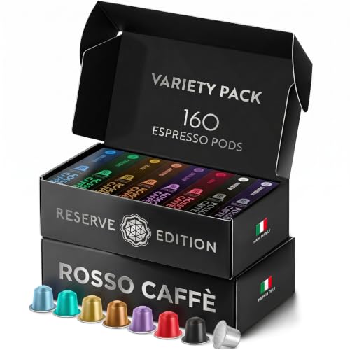 Image of ROSSO CAFFE Espresso Coffee Pods, Compatible with Nespresso Original Machines, Reserve Variety Pack, 160 Capsules - Made in Italy