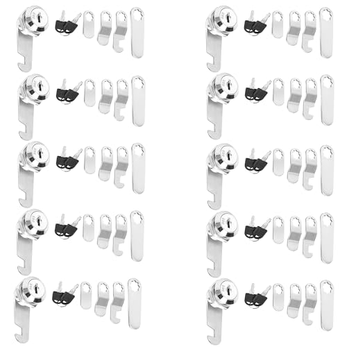 YKUKIZEE 10 Pcs 30 mm Mailbox Box Lock Keyed Alike, Post Box Locks with Keys and 5 Different Lock Plates, Security Cam Locks Replacement for Locker Filing Cabinet Tool Letter Boxes