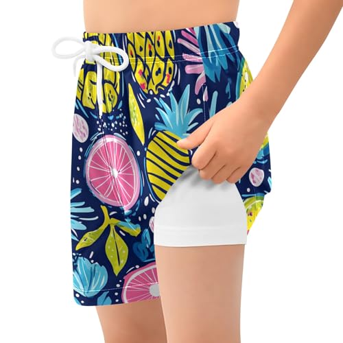 Bolaz Toddler Boys Swimwear Swim Trunks with Compression Liner 4T Pineapple Fruits2