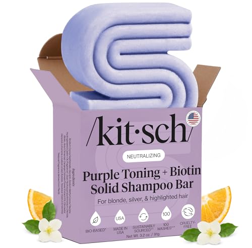 Kitsch Purple Shampoo Bar 91g For Blondes & Color Treated Hair - Shampoo Bar For Women and Men - Biotin Shampoo for Strengthening & Neutralizing Brassy Tones - Vegan, Silicone & Sulfate Free