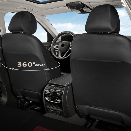 Image of Coverado Front and Back Seat Covers, 5 PCS Leather Seat Covers for Cars, Car Seat Protectors with Splicing Design,Universal Car Seat Cushions Waterproof Seat Covers Fit for Most Cars, Black & Red